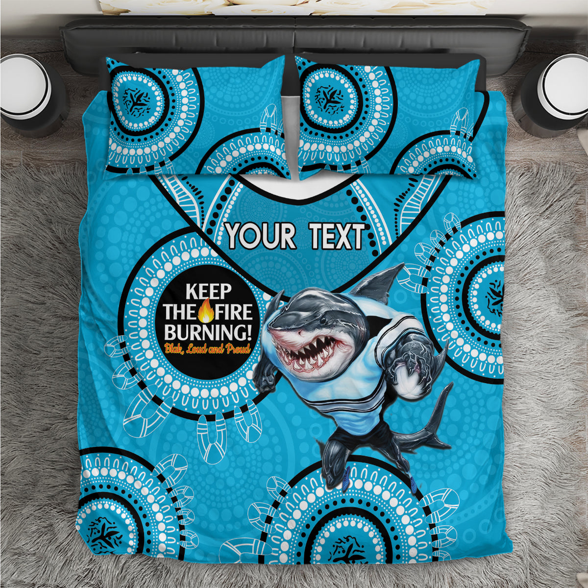 Custom NRL Sharks NAIDOC Week Bedding Set Keep The Fire Burning Indigenous Art - Vibe Hoodie Shop