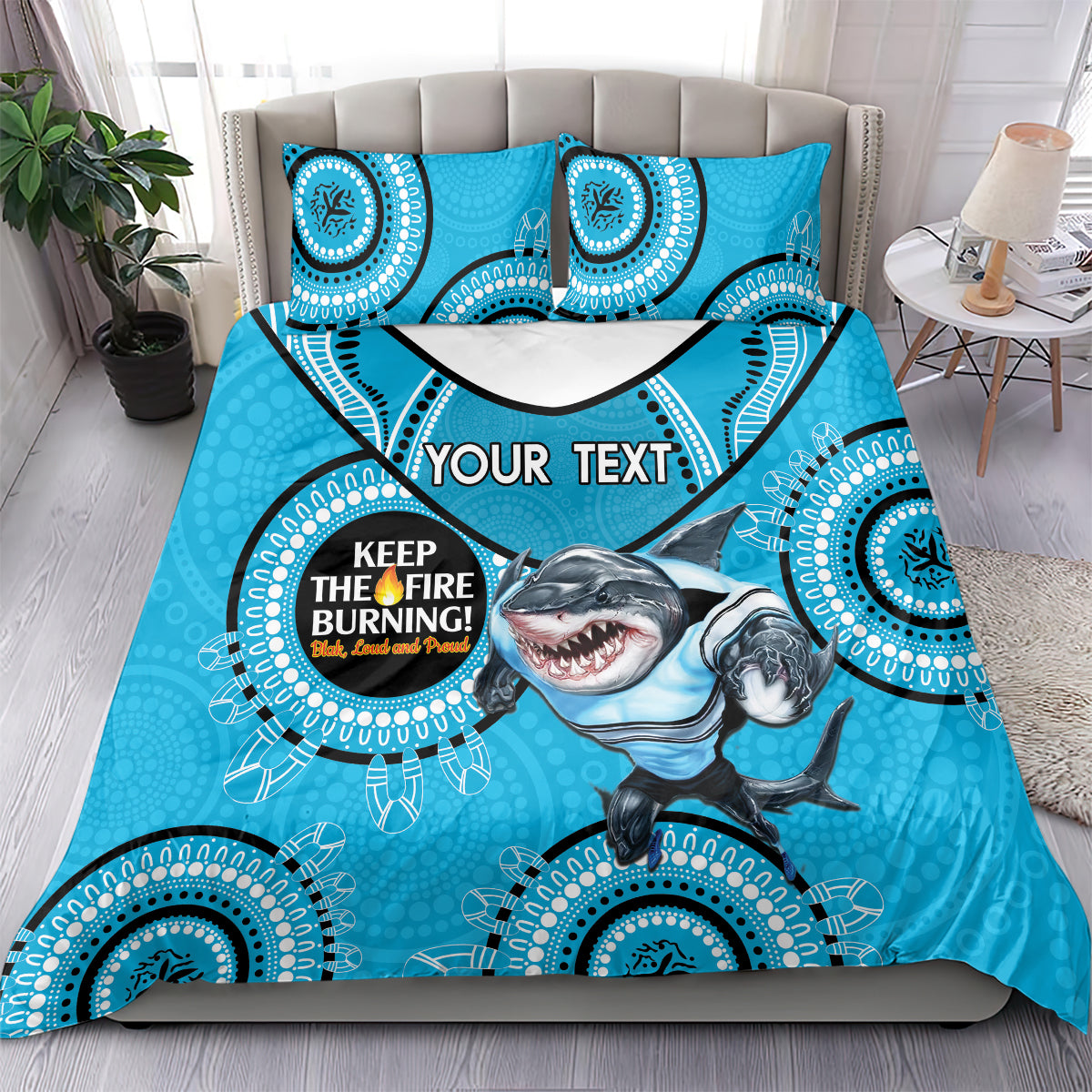 Custom NRL Sharks NAIDOC Week Bedding Set Keep The Fire Burning Indigenous Art - Vibe Hoodie Shop