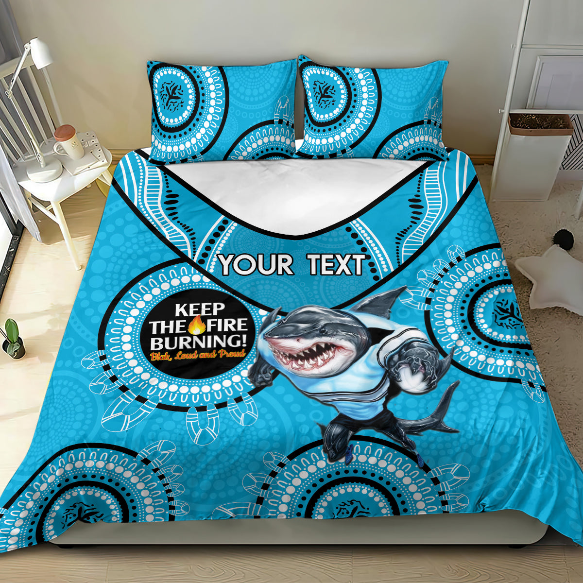 Custom NRL Sharks NAIDOC Week Bedding Set Keep The Fire Burning Indigenous Art - Vibe Hoodie Shop