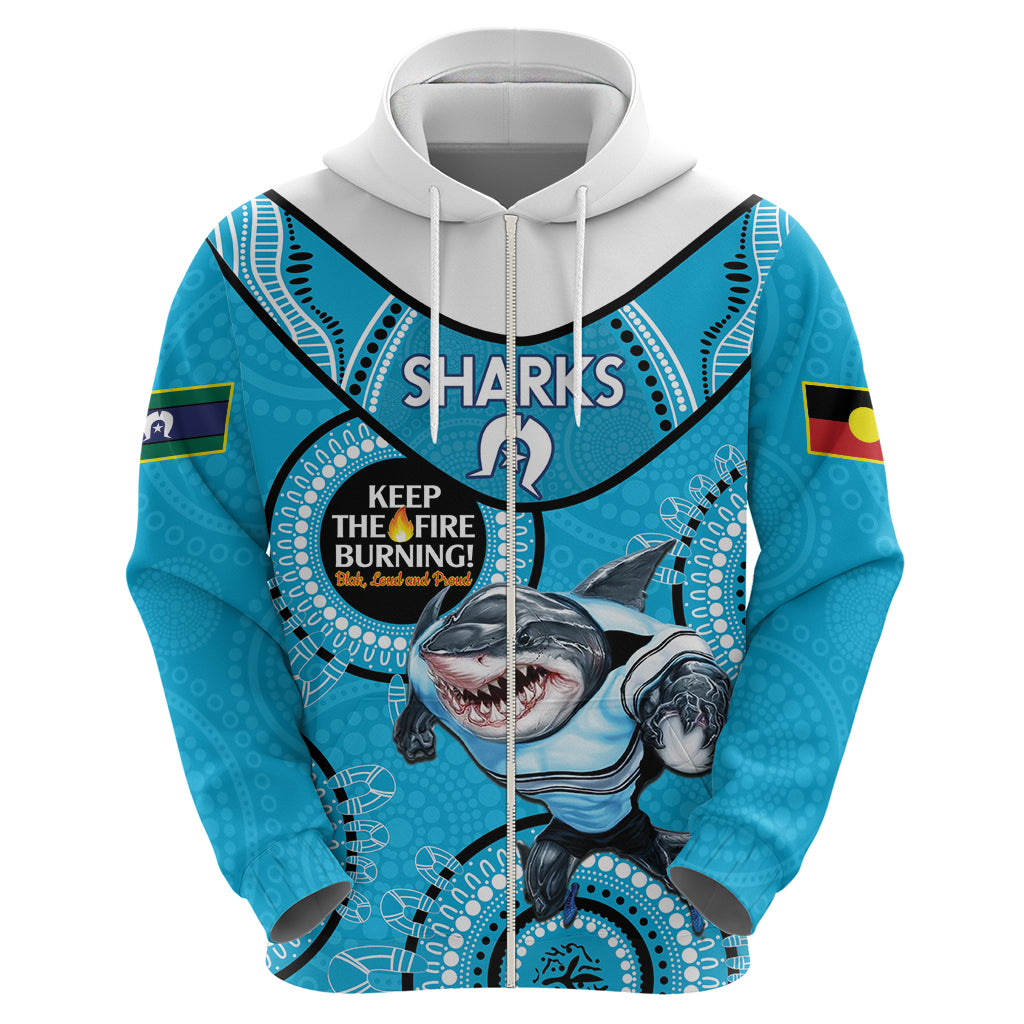 Custom NRL Sharks NAIDOC Week Hoodie Keep The Fire Burning Indigenous Art - Vibe Hoodie Shop