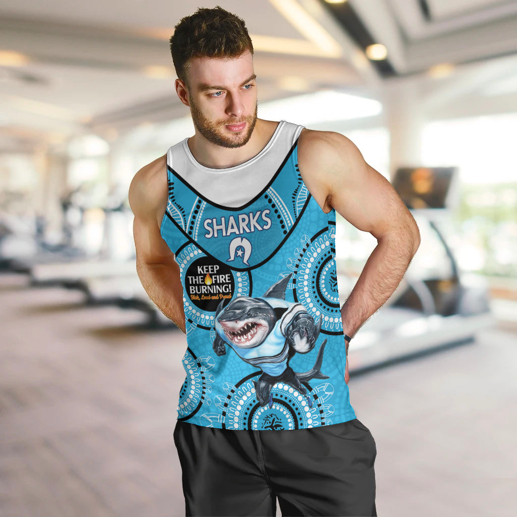Custom NRL Sharks NAIDOC Week Men Tank Top Keep The Fire Burning Indigenous Art - Vibe Hoodie Shop