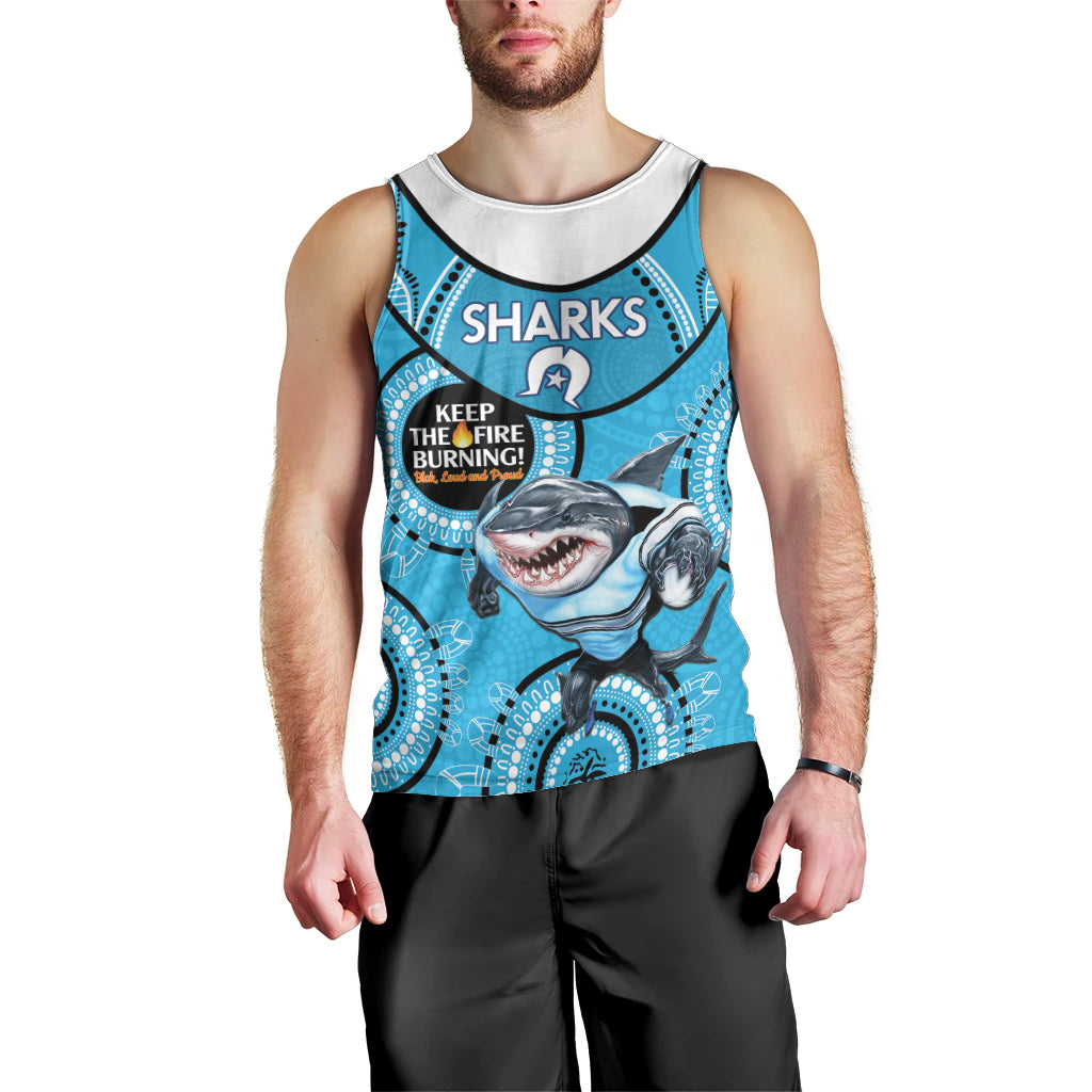 Custom NRL Sharks NAIDOC Week Men Tank Top Keep The Fire Burning Indigenous Art - Vibe Hoodie Shop