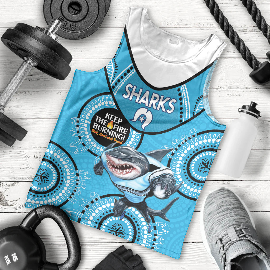 Custom NRL Sharks NAIDOC Week Men Tank Top Keep The Fire Burning Indigenous Art - Vibe Hoodie Shop