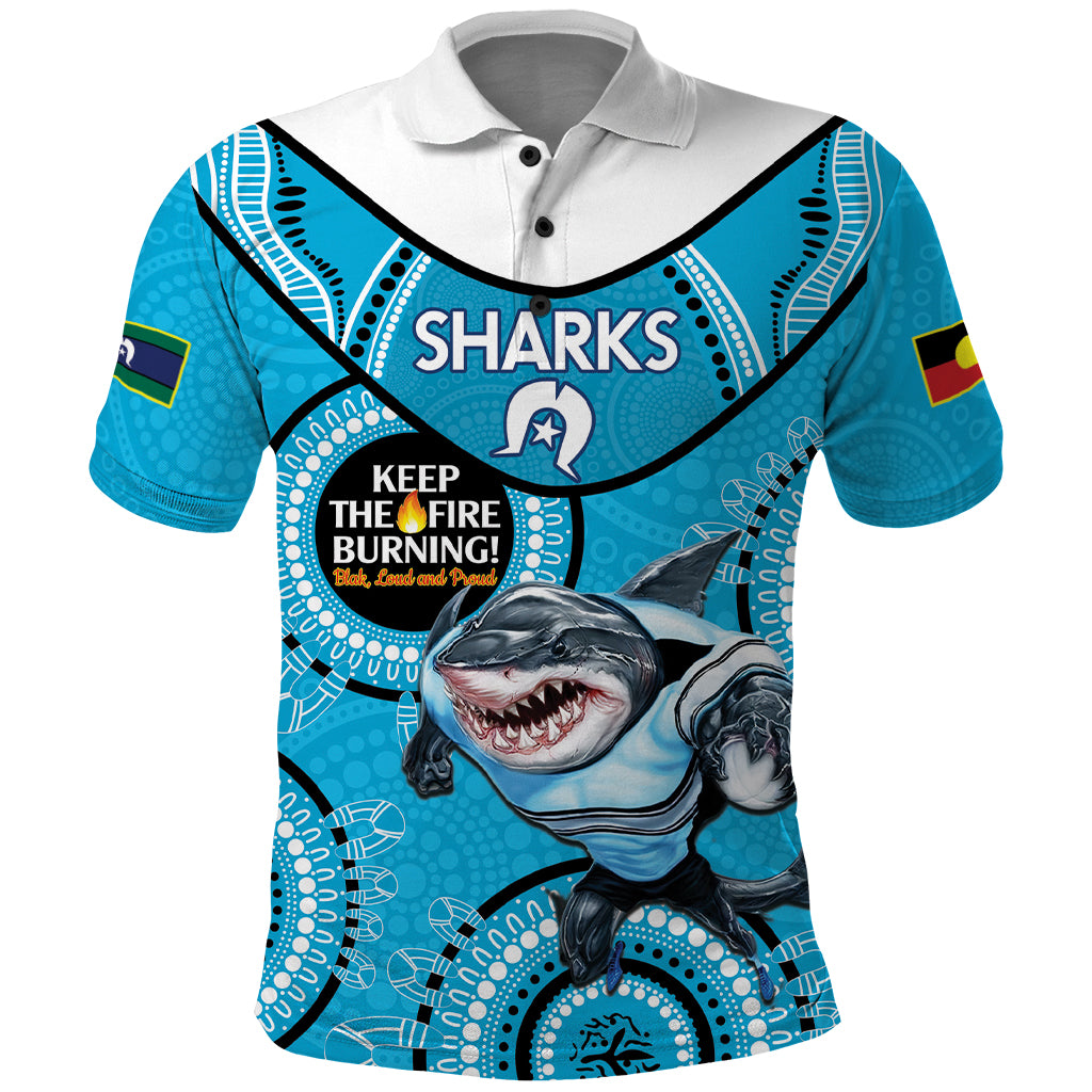 Custom NRL Sharks NAIDOC Week Polo Shirt Keep The Fire Burning Indigenous Art - Vibe Hoodie Shop