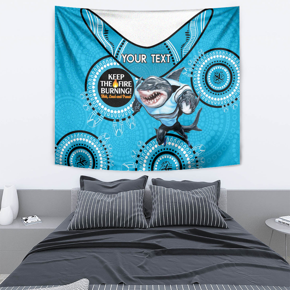 Custom NRL Sharks NAIDOC Week Tapestry Keep The Fire Burning Indigenous Art - Vibe Hoodie Shop