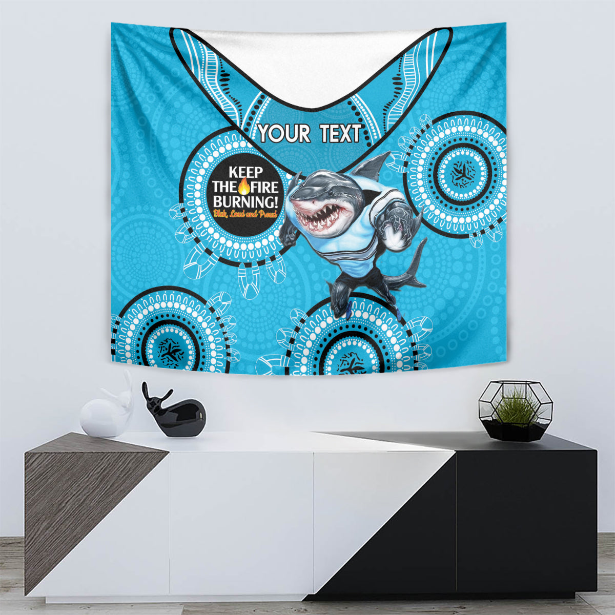 Custom NRL Sharks NAIDOC Week Tapestry Keep The Fire Burning Indigenous Art - Vibe Hoodie Shop