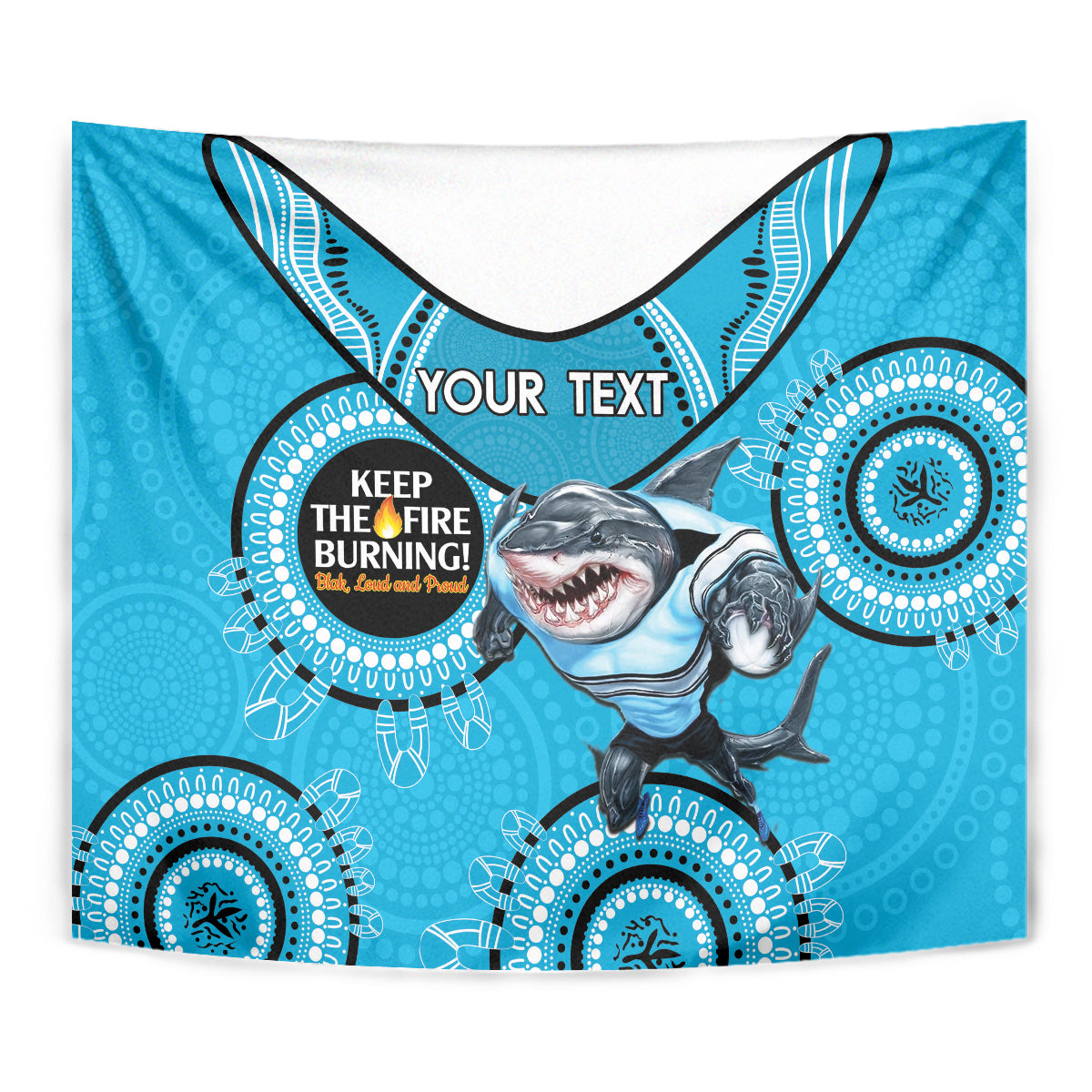 Custom NRL Sharks NAIDOC Week Tapestry Keep The Fire Burning Indigenous Art - Vibe Hoodie Shop