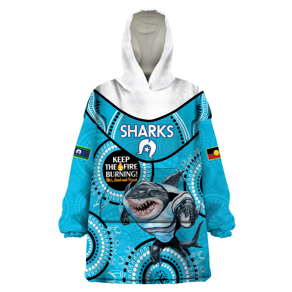 Custom NRL Sharks NAIDOC Week Wearable Blanket Hoodie Keep The Fire Burning Indigenous Art - Vibe Hoodie Shop