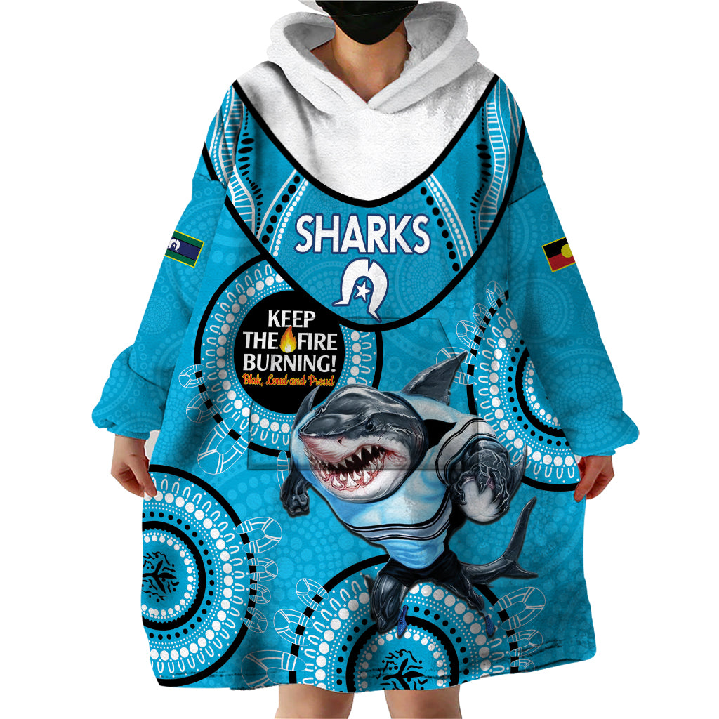 Custom NRL Sharks NAIDOC Week Wearable Blanket Hoodie Keep The Fire Burning Indigenous Art - Vibe Hoodie Shop