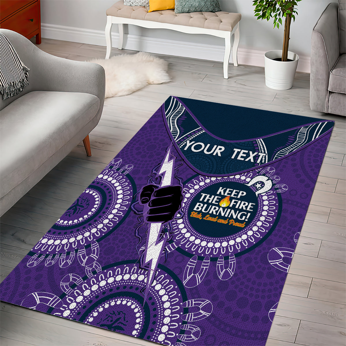 Custom NRL Storm NAIDOC Week Area Rug Keep The Fire Burning Indigenous Art - Vibe Hoodie Shop