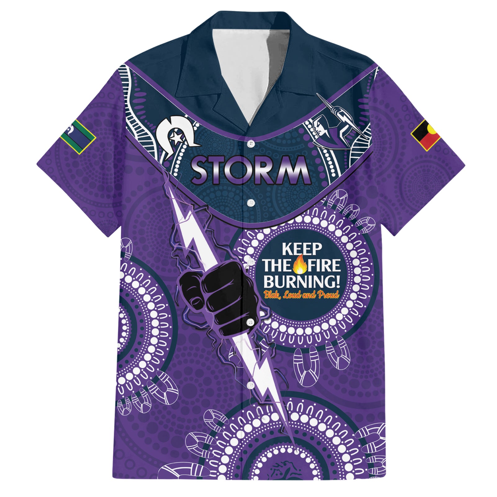 Custom NRL Storm NAIDOC Week Hawaiian Shirt Keep The Fire Burning Indigenous Art - Vibe Hoodie Shop