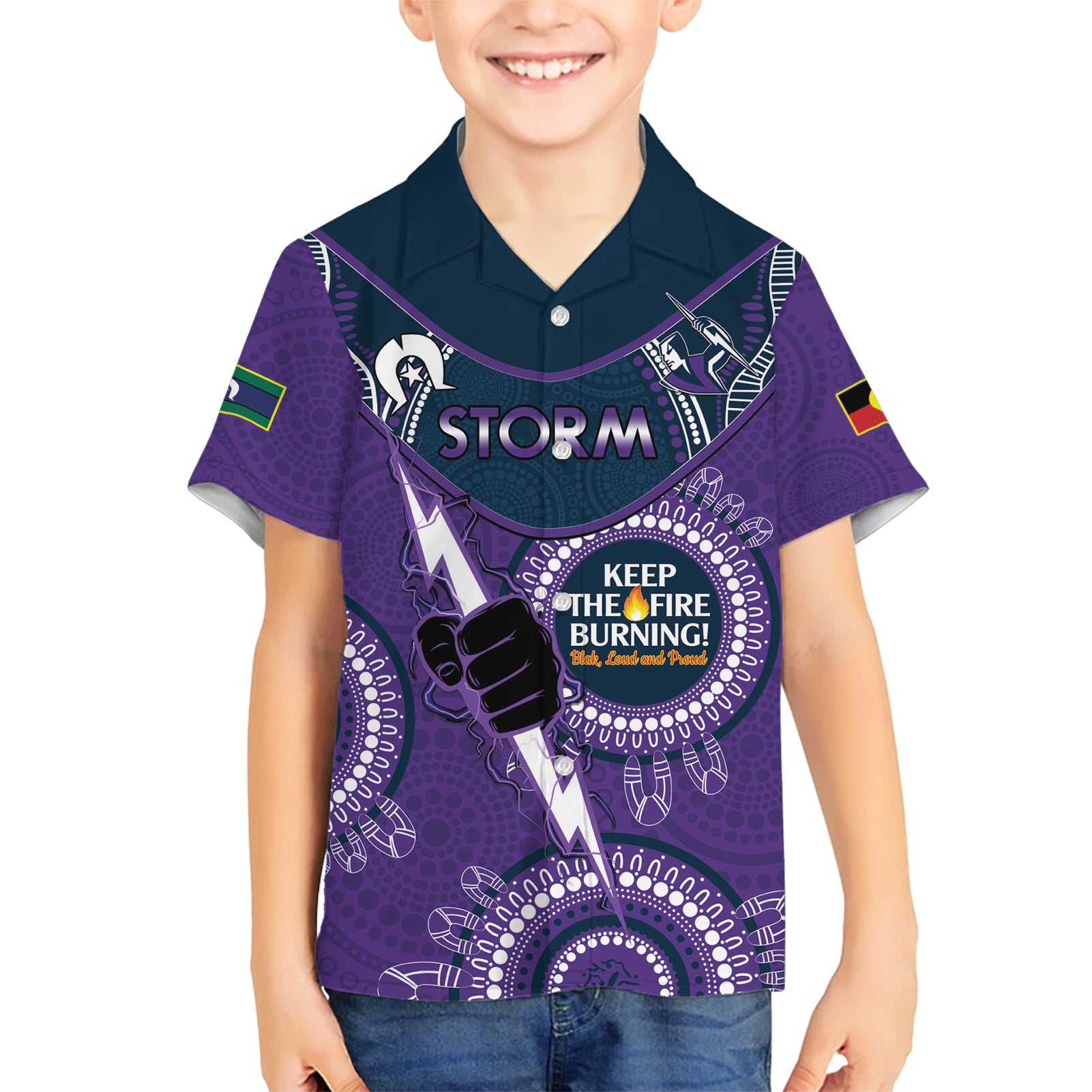 Custom NRL Storm NAIDOC Week Hawaiian Shirt Keep The Fire Burning Indigenous Art - Vibe Hoodie Shop