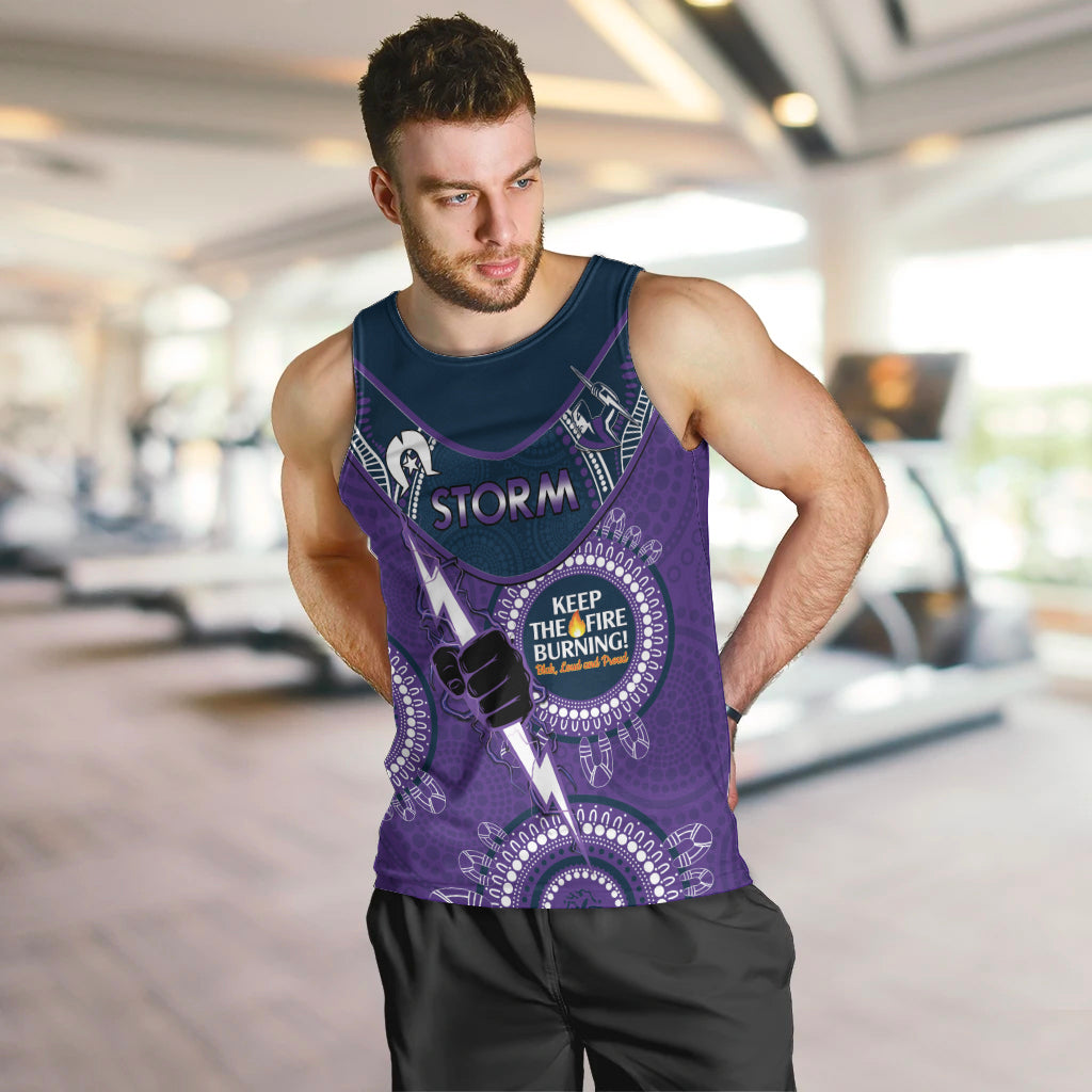 Custom NRL Storm NAIDOC Week Men Tank Top Keep The Fire Burning Indigenous Art - Vibe Hoodie Shop
