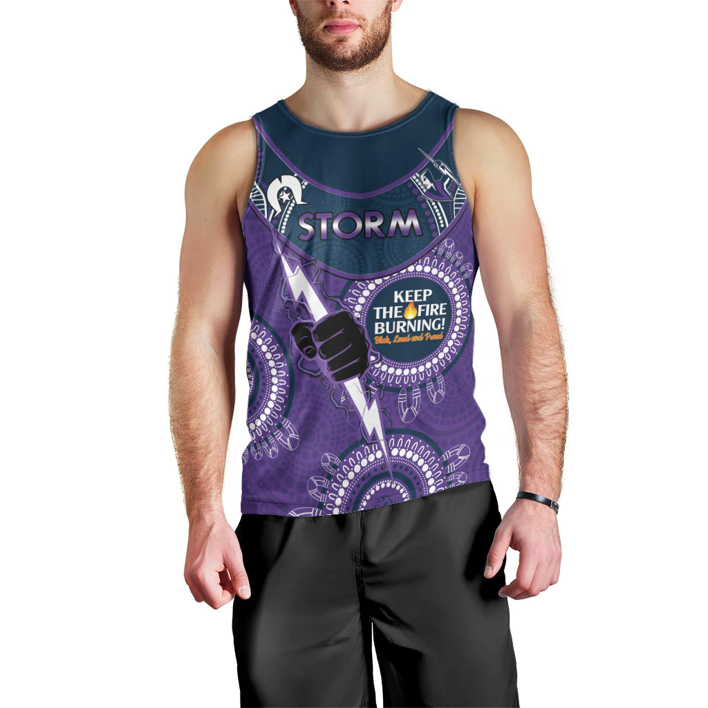 Custom NRL Storm NAIDOC Week Men Tank Top Keep The Fire Burning Indigenous Art - Vibe Hoodie Shop