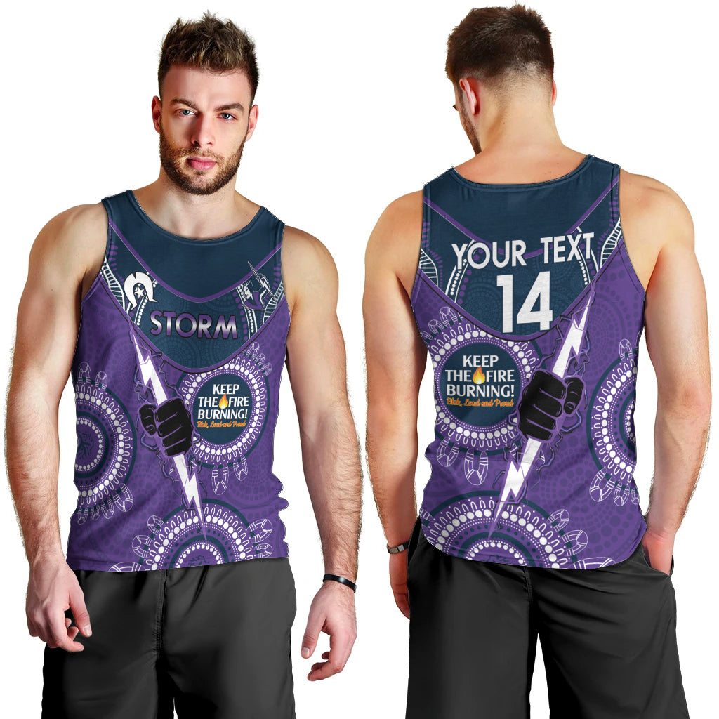 Custom NRL Storm NAIDOC Week Men Tank Top Keep The Fire Burning Indigenous Art - Vibe Hoodie Shop