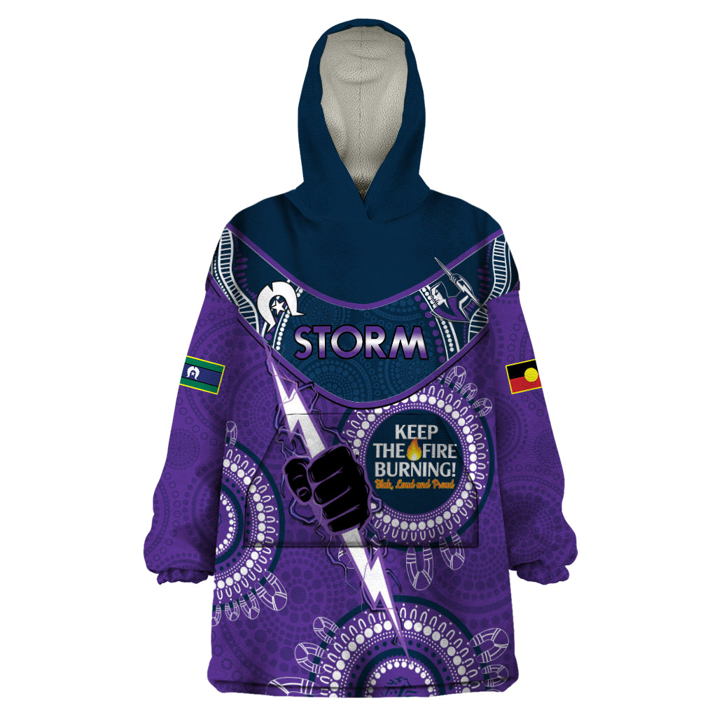 Custom NRL Storm NAIDOC Week Wearable Blanket Hoodie Keep The Fire Burning Indigenous Art - Vibe Hoodie Shop