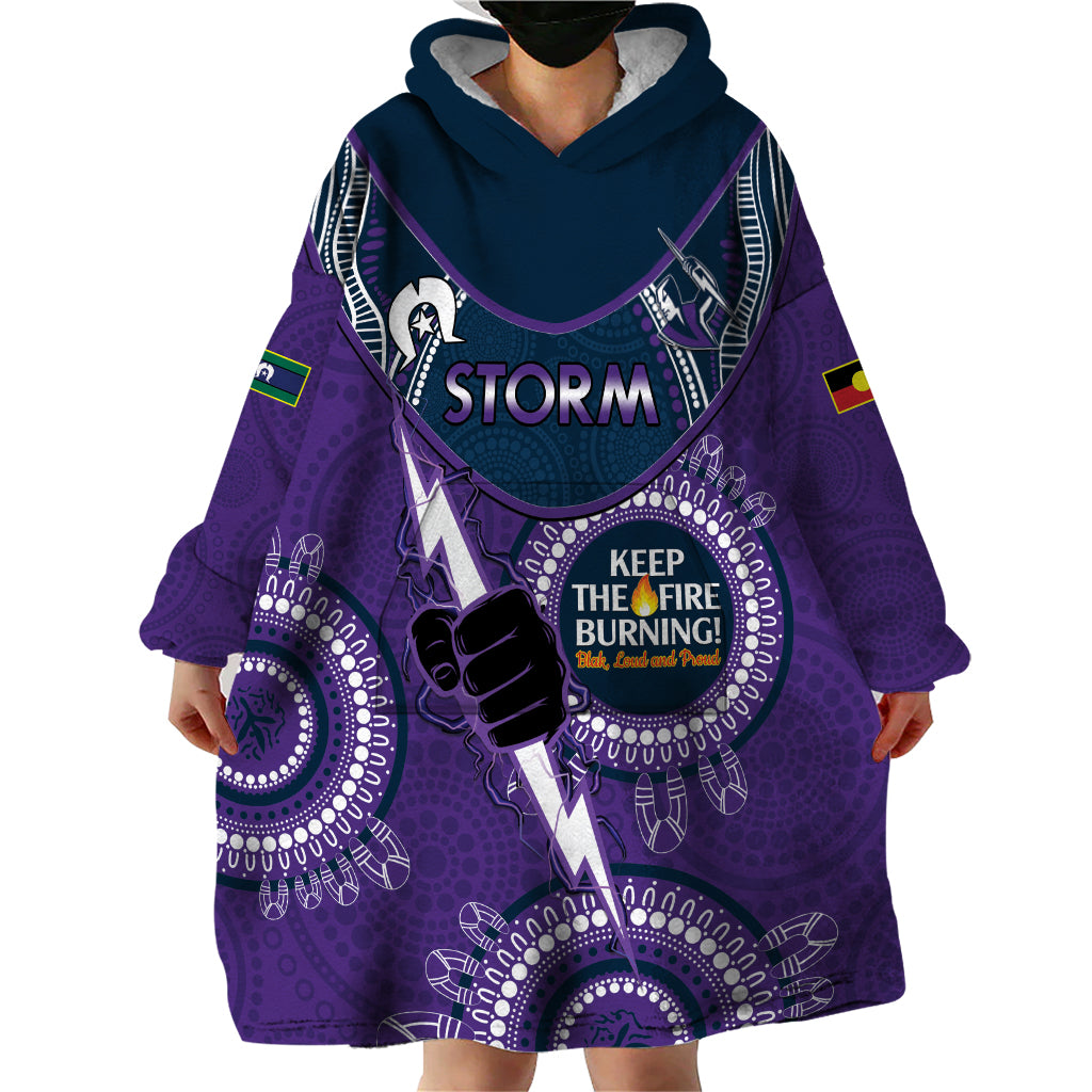 Custom NRL Storm NAIDOC Week Wearable Blanket Hoodie Keep The Fire Burning Indigenous Art - Vibe Hoodie Shop