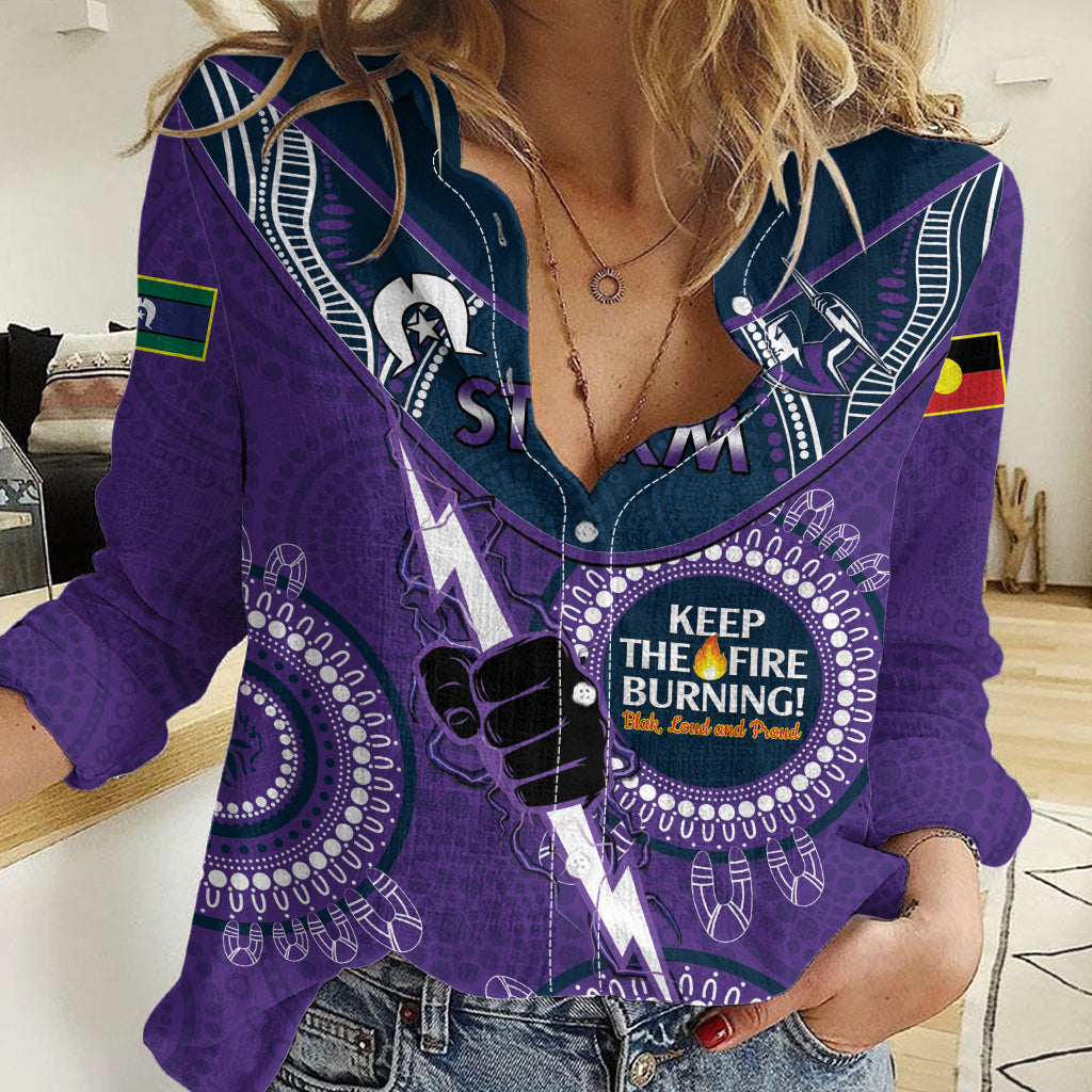 Custom NRL Storm NAIDOC Week Women Casual Shirt Keep The Fire Burning Indigenous Art - Vibe Hoodie Shop
