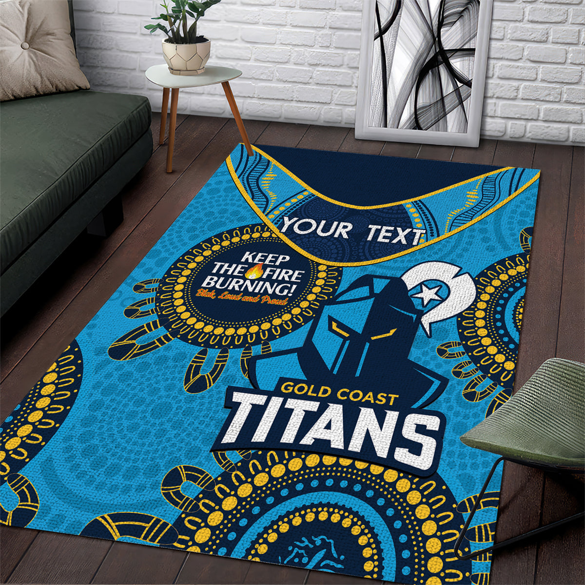 Custom NRL Titans NAIDOC Week Area Rug Keep The Fire Burning Indigenous Art - Vibe Hoodie Shop