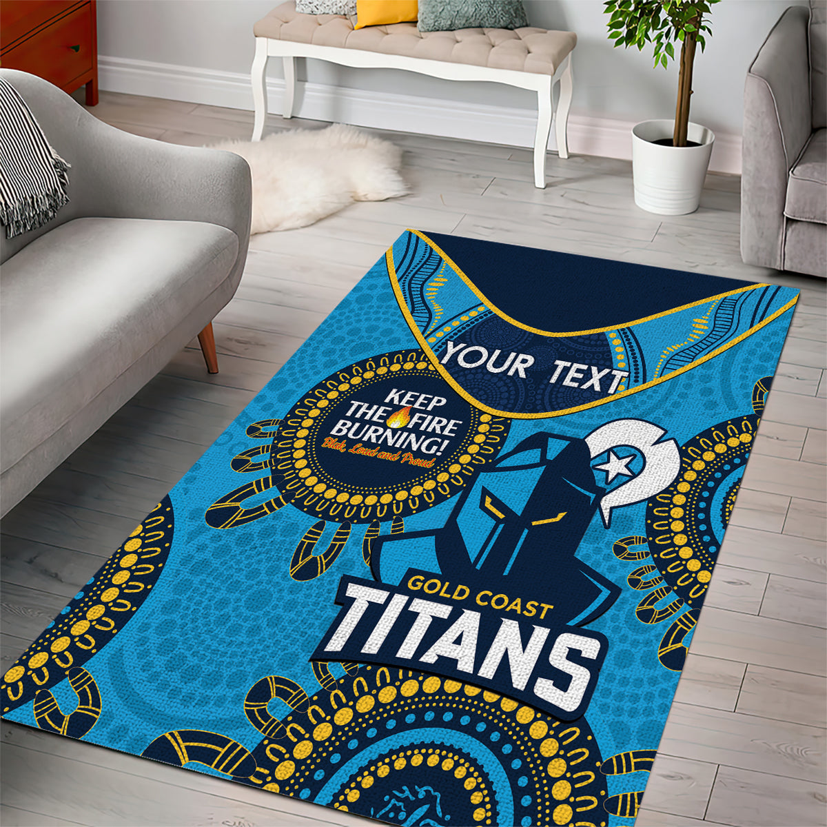 Custom NRL Titans NAIDOC Week Area Rug Keep The Fire Burning Indigenous Art - Vibe Hoodie Shop