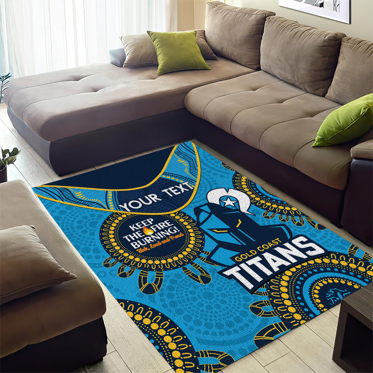 Custom NRL Titans NAIDOC Week Area Rug Keep The Fire Burning Indigenous Art - Vibe Hoodie Shop