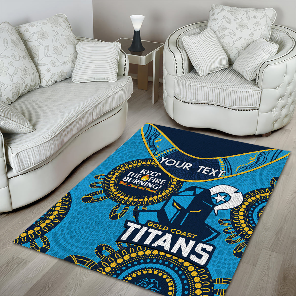 Custom NRL Titans NAIDOC Week Area Rug Keep The Fire Burning Indigenous Art - Vibe Hoodie Shop