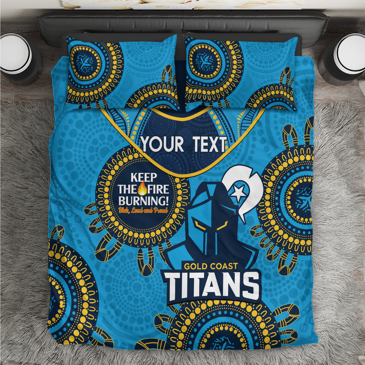 Custom NRL Titans NAIDOC Week Bedding Set Keep The Fire Burning Indigenous Art - Vibe Hoodie Shop
