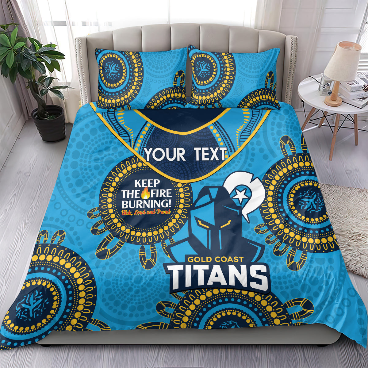 Custom NRL Titans NAIDOC Week Bedding Set Keep The Fire Burning Indigenous Art - Vibe Hoodie Shop