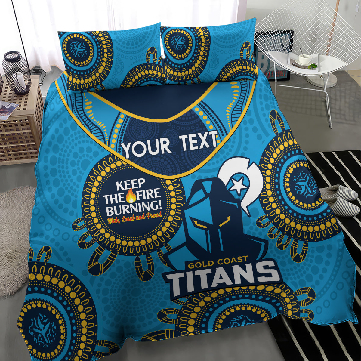 Custom NRL Titans NAIDOC Week Bedding Set Keep The Fire Burning Indigenous Art - Vibe Hoodie Shop