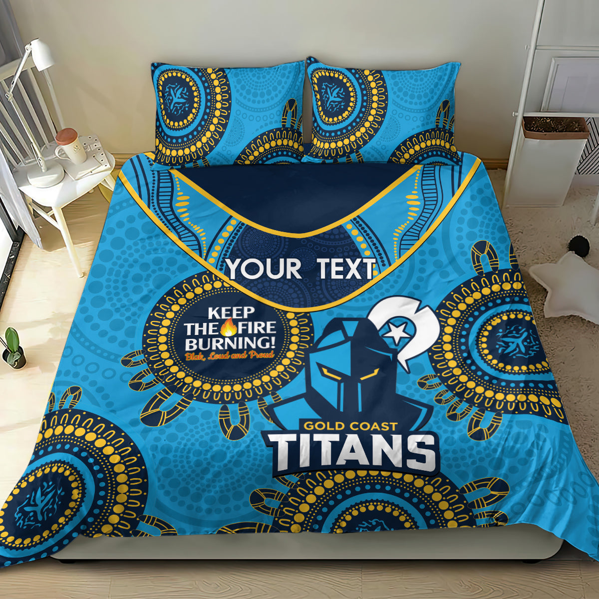 Custom NRL Titans NAIDOC Week Bedding Set Keep The Fire Burning Indigenous Art - Vibe Hoodie Shop