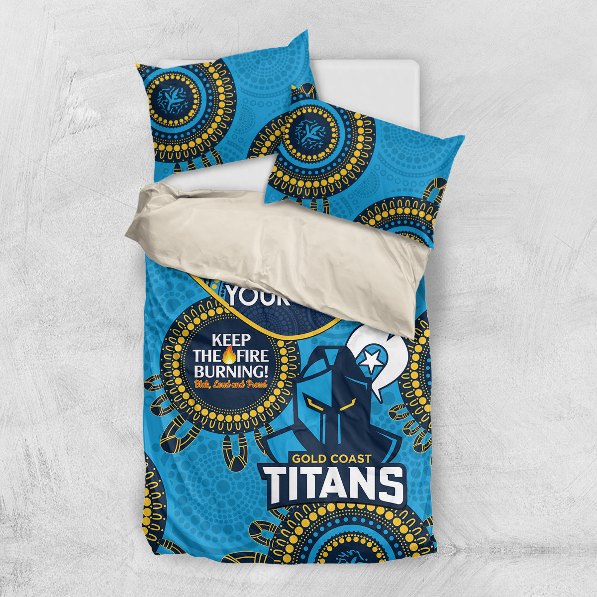 Custom NRL Titans NAIDOC Week Bedding Set Keep The Fire Burning Indigenous Art - Vibe Hoodie Shop