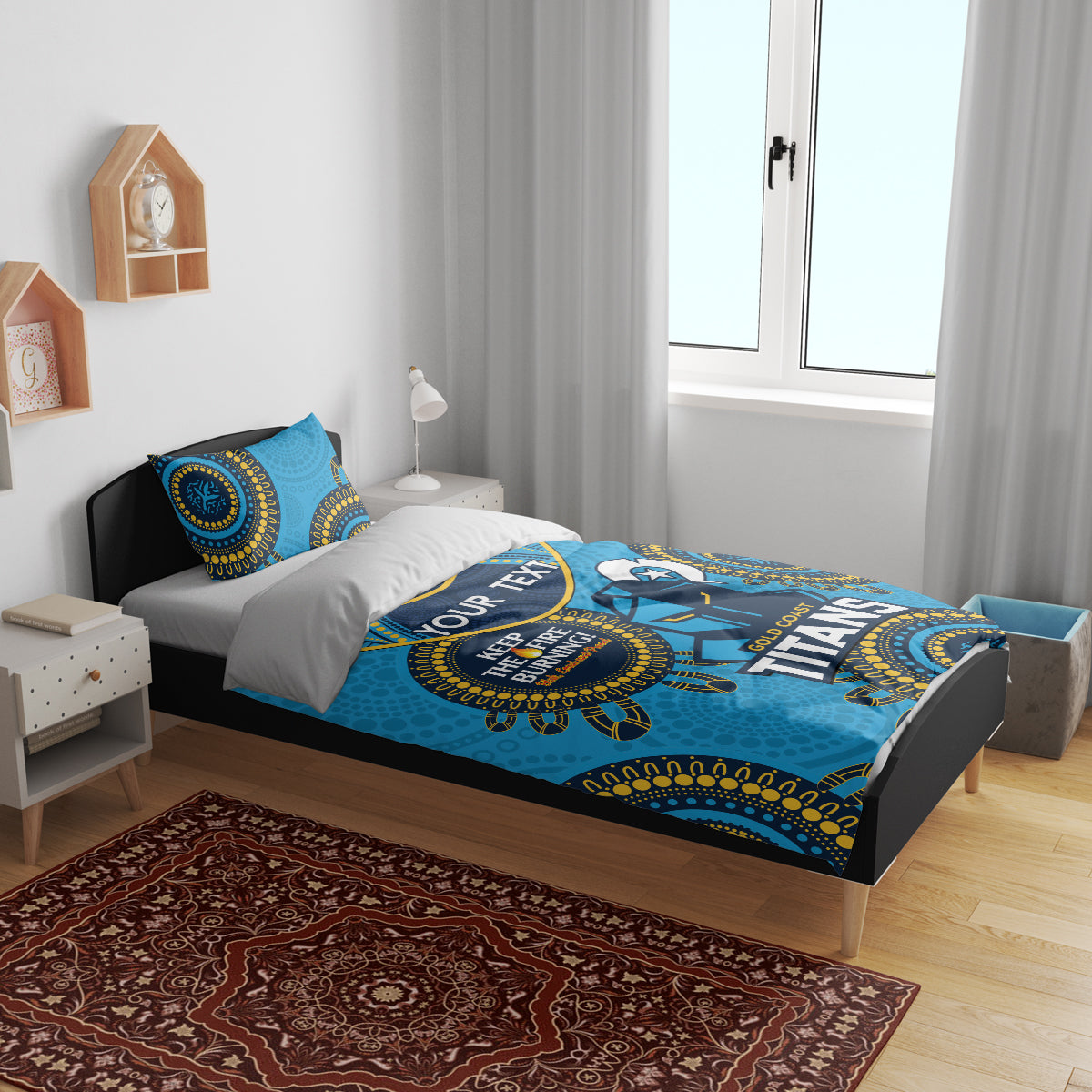Custom NRL Titans NAIDOC Week Bedding Set Keep The Fire Burning Indigenous Art - Vibe Hoodie Shop