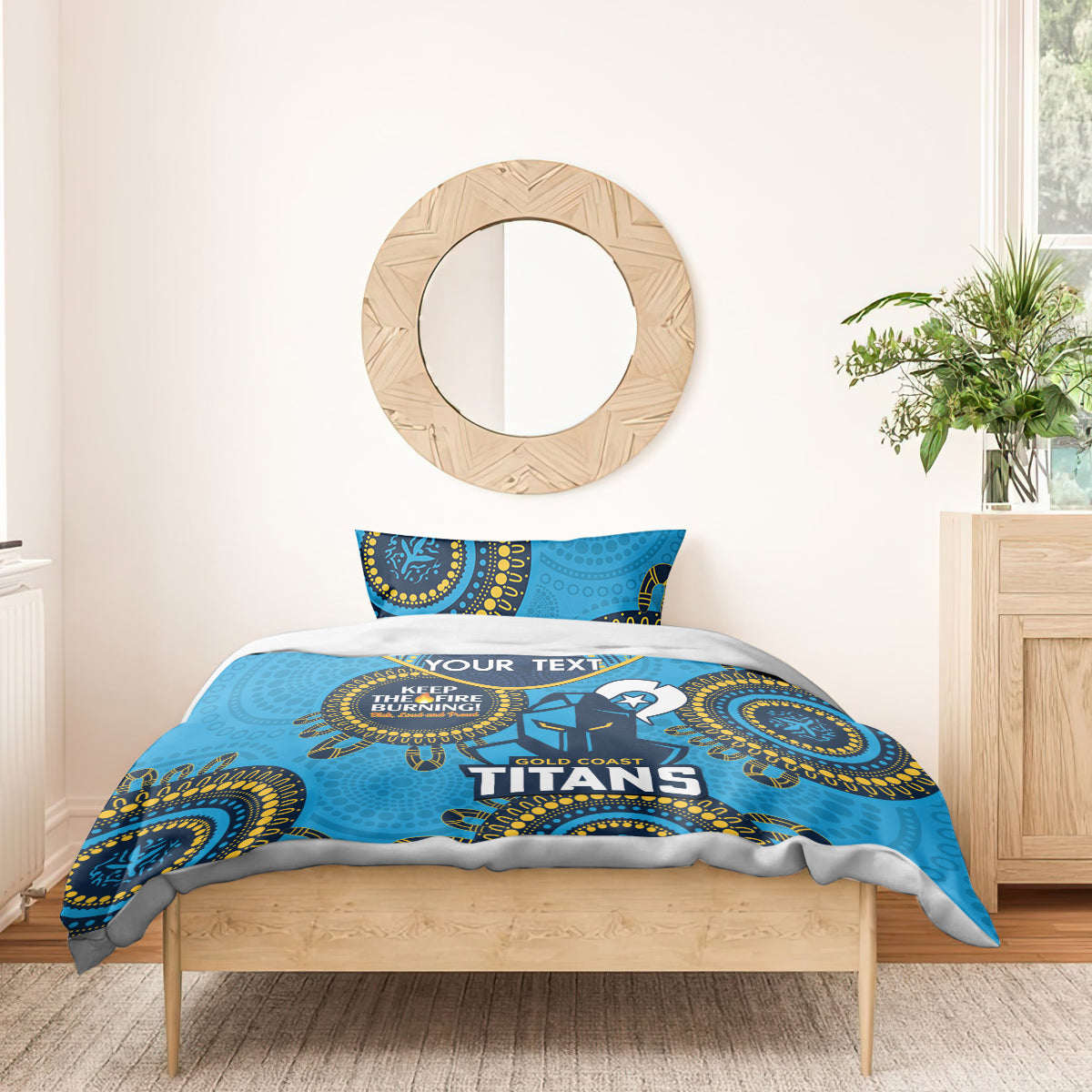 Custom NRL Titans NAIDOC Week Bedding Set Keep The Fire Burning Indigenous Art - Vibe Hoodie Shop