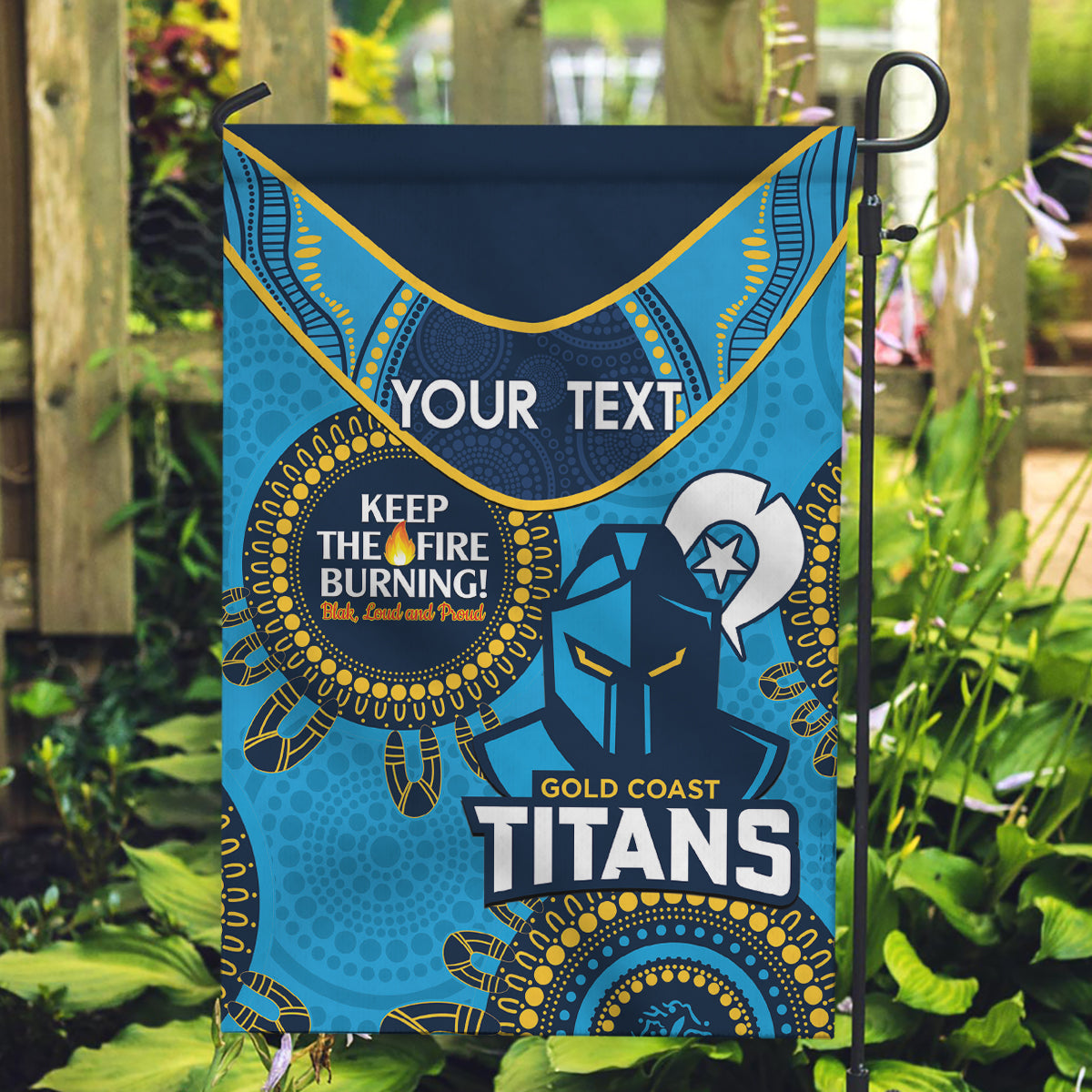 Custom NRL Titans NAIDOC Week Garden Flag Keep The Fire Burning Indigenous Art - Vibe Hoodie Shop