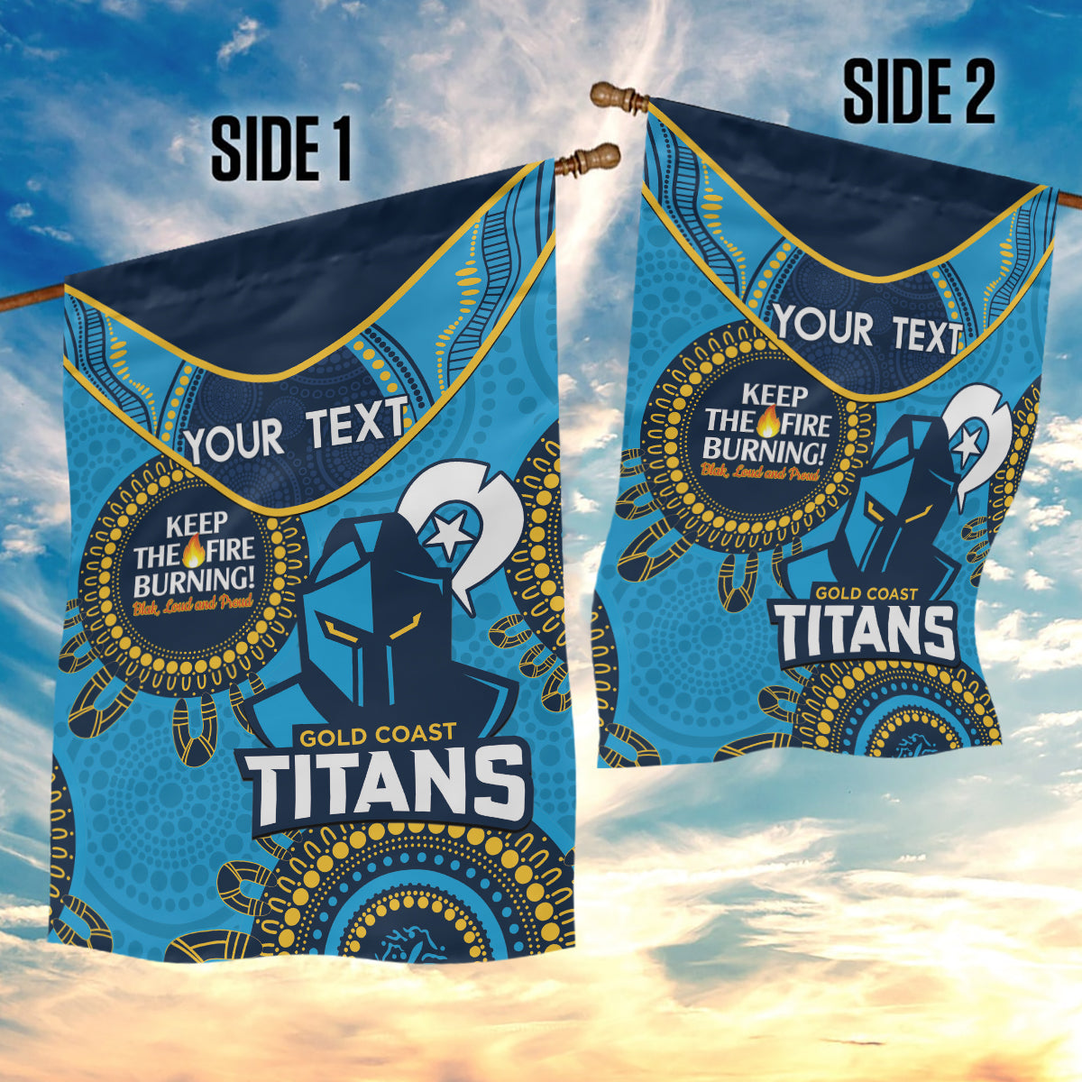 Custom NRL Titans NAIDOC Week Garden Flag Keep The Fire Burning Indigenous Art - Vibe Hoodie Shop