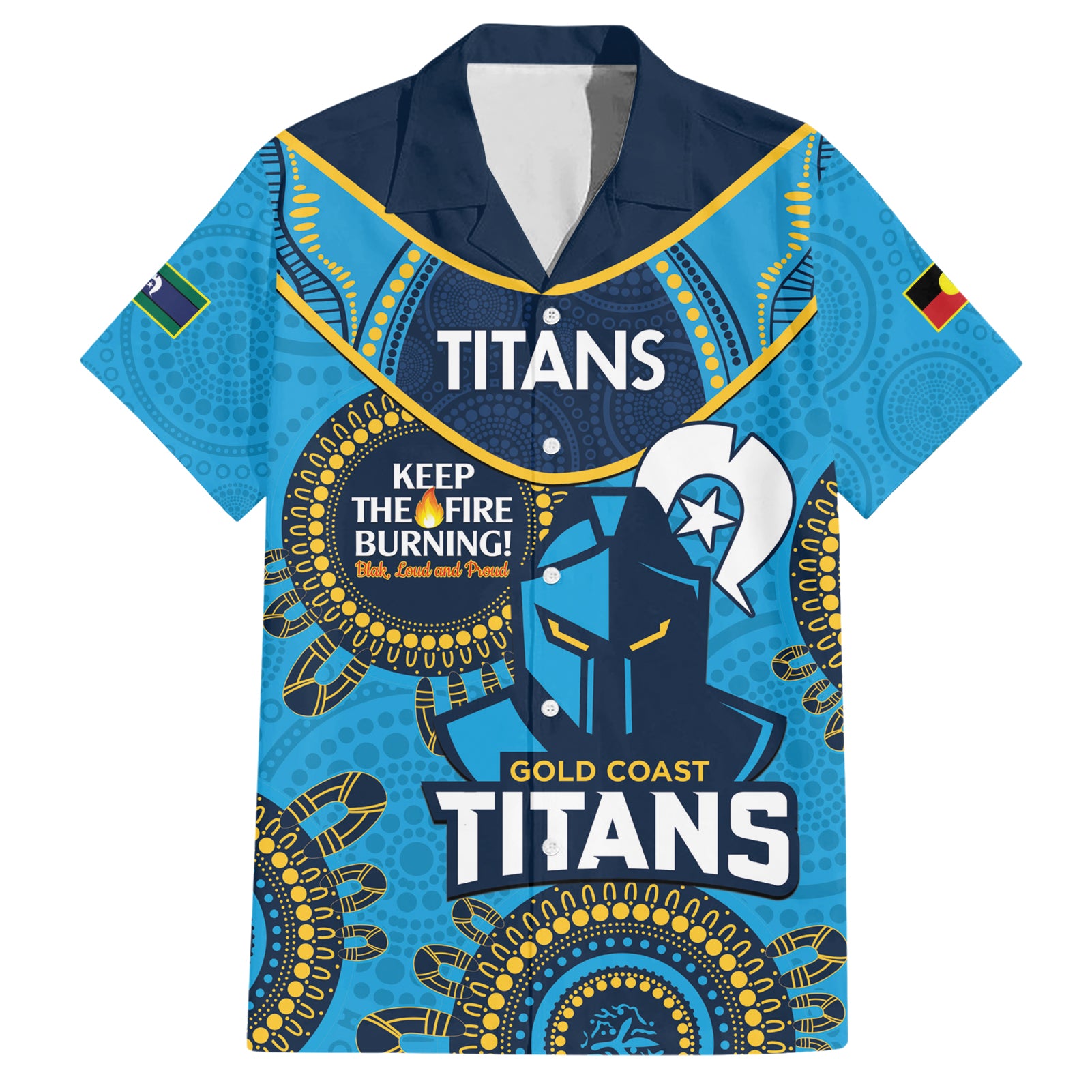 Custom NRL Titans NAIDOC Week Hawaiian Shirt Keep The Fire Burning Indigenous Art - Vibe Hoodie Shop