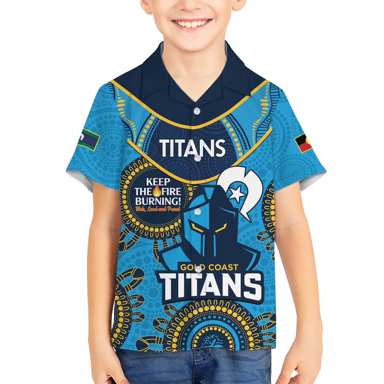 Custom NRL Titans NAIDOC Week Hawaiian Shirt Keep The Fire Burning Indigenous Art - Vibe Hoodie Shop