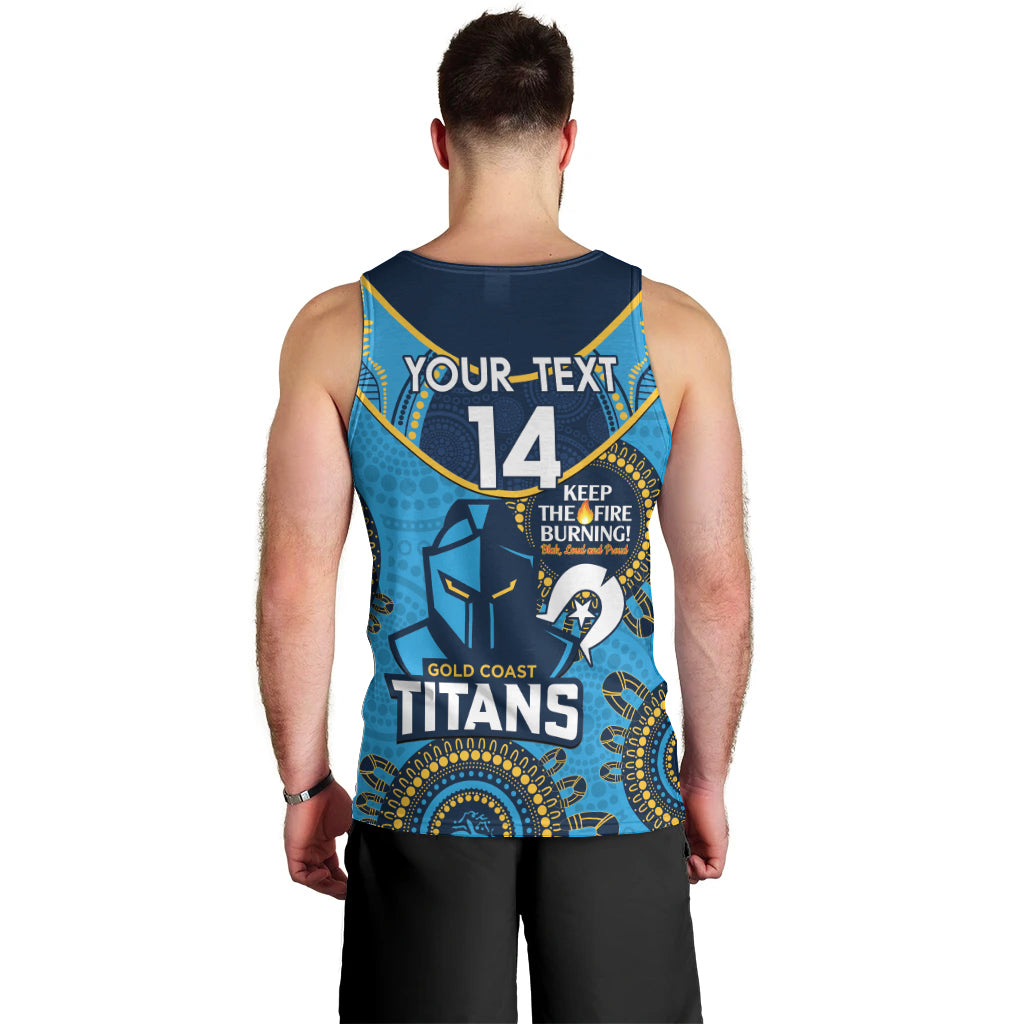 Custom NRL Titans NAIDOC Week Men Tank Top Keep The Fire Burning Indigenous Art - Vibe Hoodie Shop