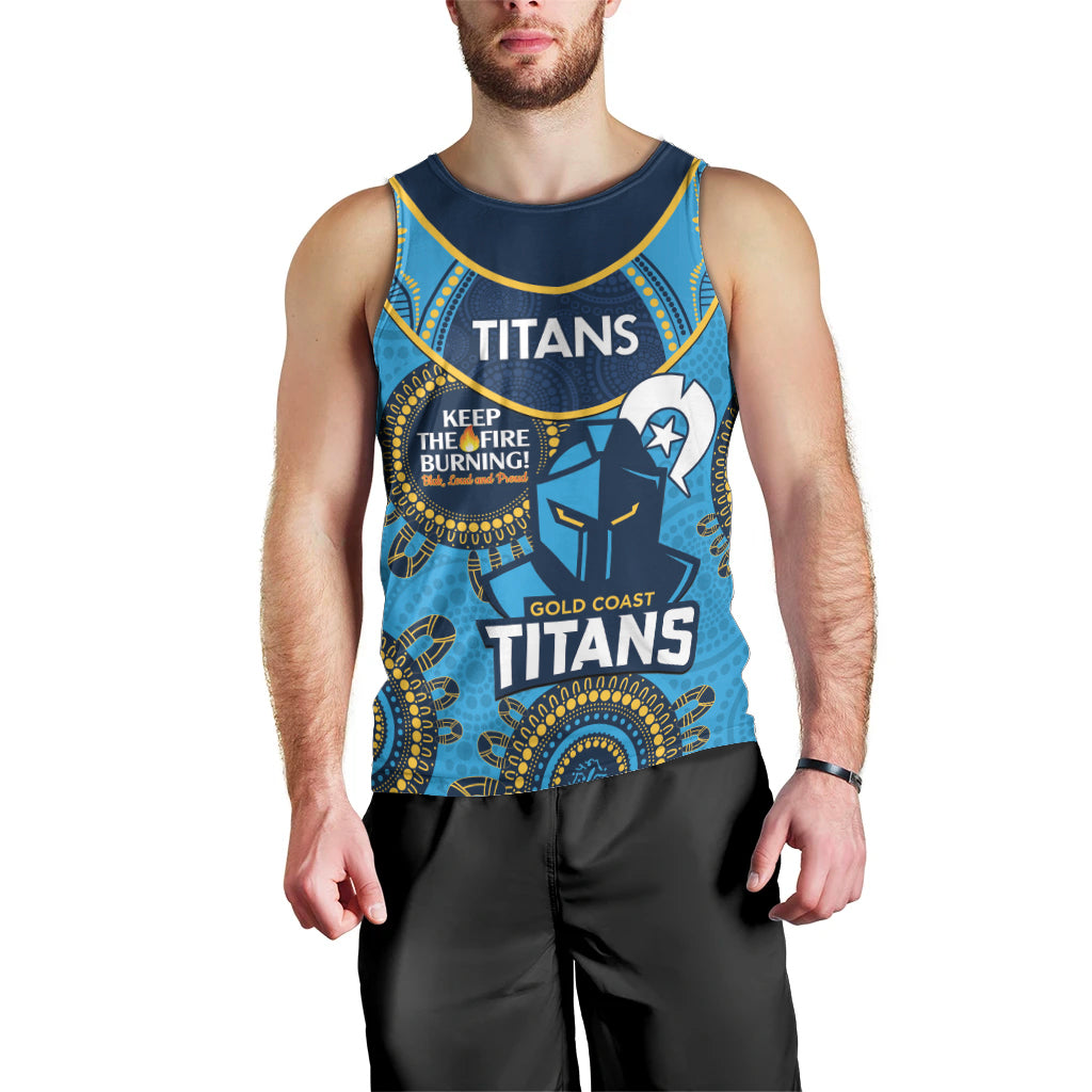 Custom NRL Titans NAIDOC Week Men Tank Top Keep The Fire Burning Indigenous Art - Vibe Hoodie Shop