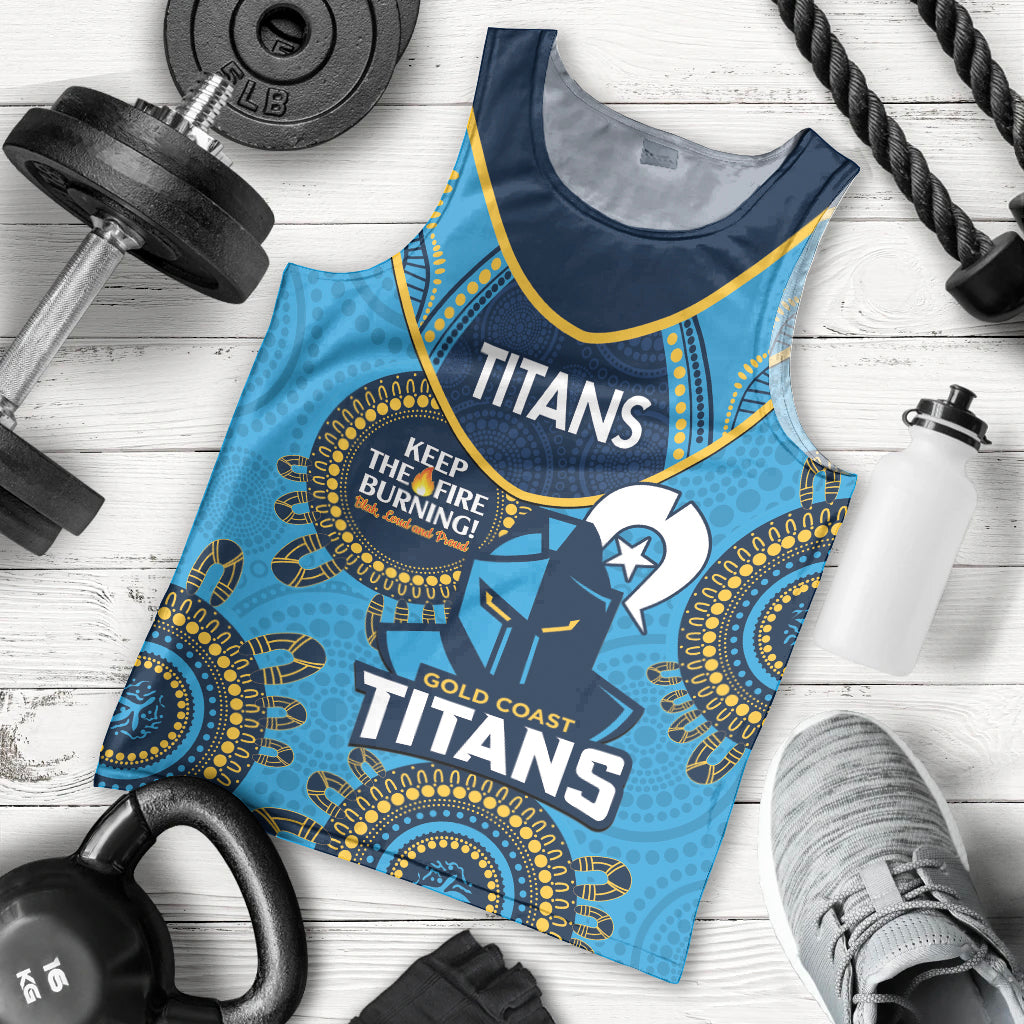 Custom NRL Titans NAIDOC Week Men Tank Top Keep The Fire Burning Indigenous Art - Vibe Hoodie Shop
