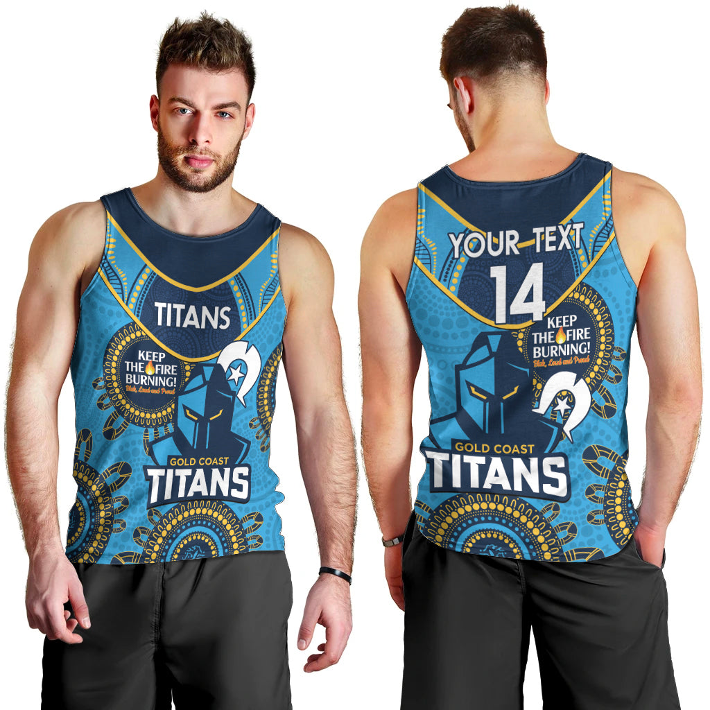 Custom NRL Titans NAIDOC Week Men Tank Top Keep The Fire Burning Indigenous Art - Vibe Hoodie Shop