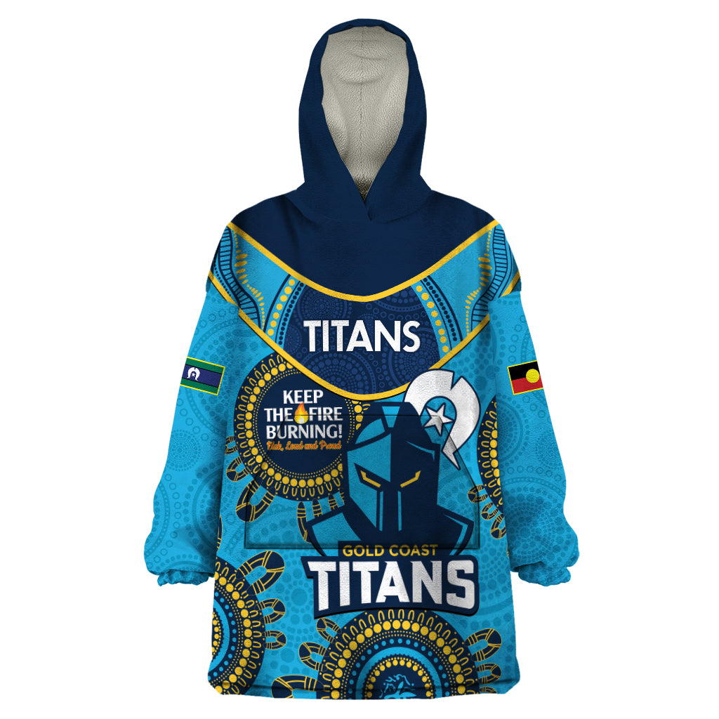 Custom NRL Titans NAIDOC Week Wearable Blanket Hoodie Keep The Fire Burning Indigenous Art - Vibe Hoodie Shop