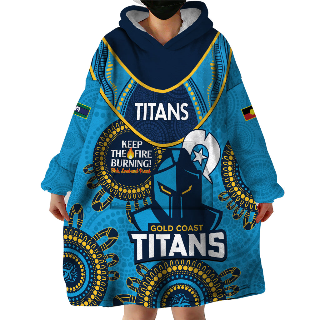 Custom NRL Titans NAIDOC Week Wearable Blanket Hoodie Keep The Fire Burning Indigenous Art - Vibe Hoodie Shop