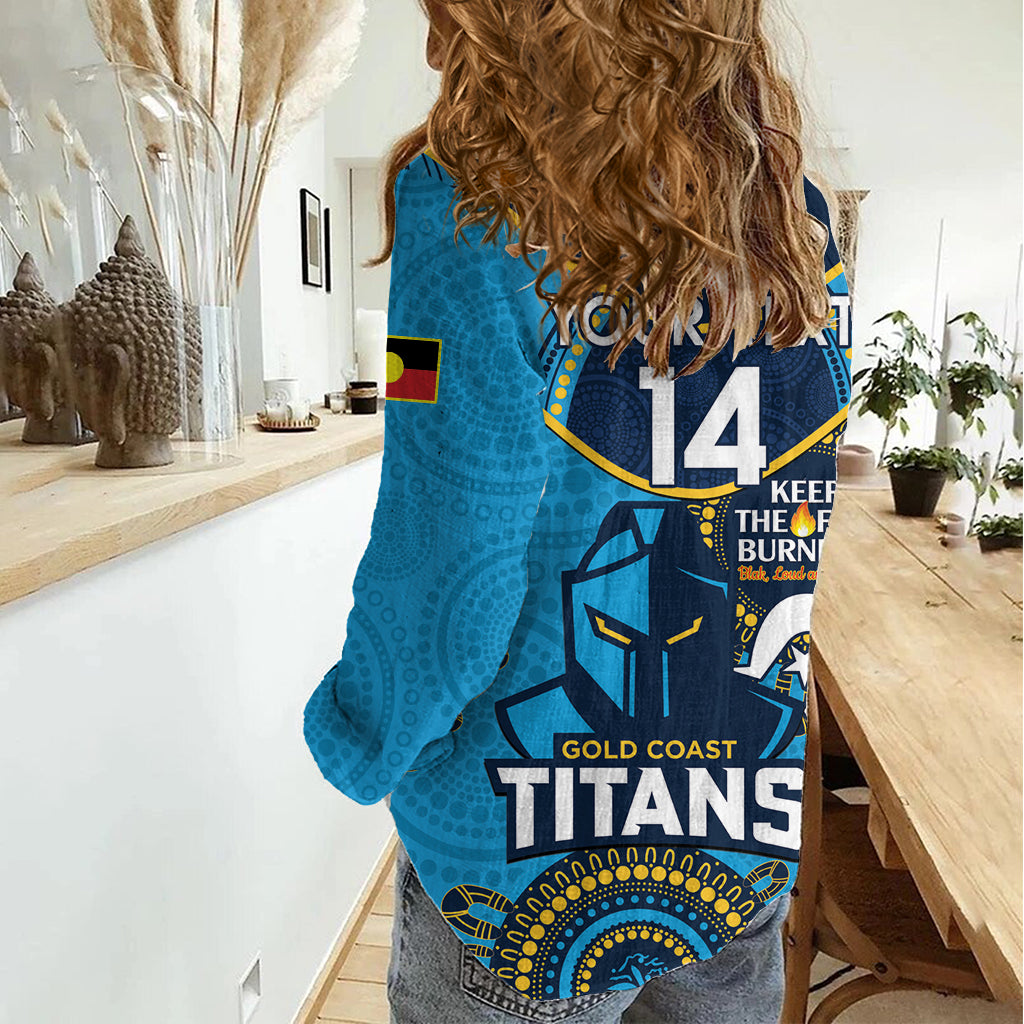 Custom NRL Titans NAIDOC Week Women Casual Shirt Keep The Fire Burning Indigenous Art - Vibe Hoodie Shop