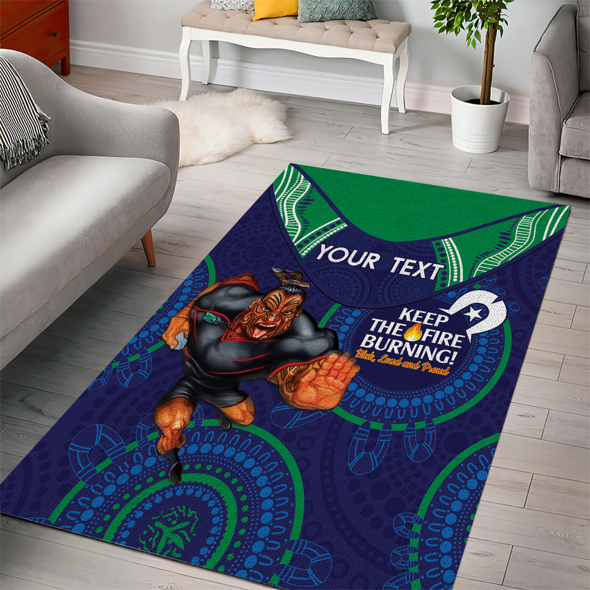 Custom NRL Warriors NAIDOC Week Area Rug Keep The Fire Burning Indigenous Art - Vibe Hoodie Shop