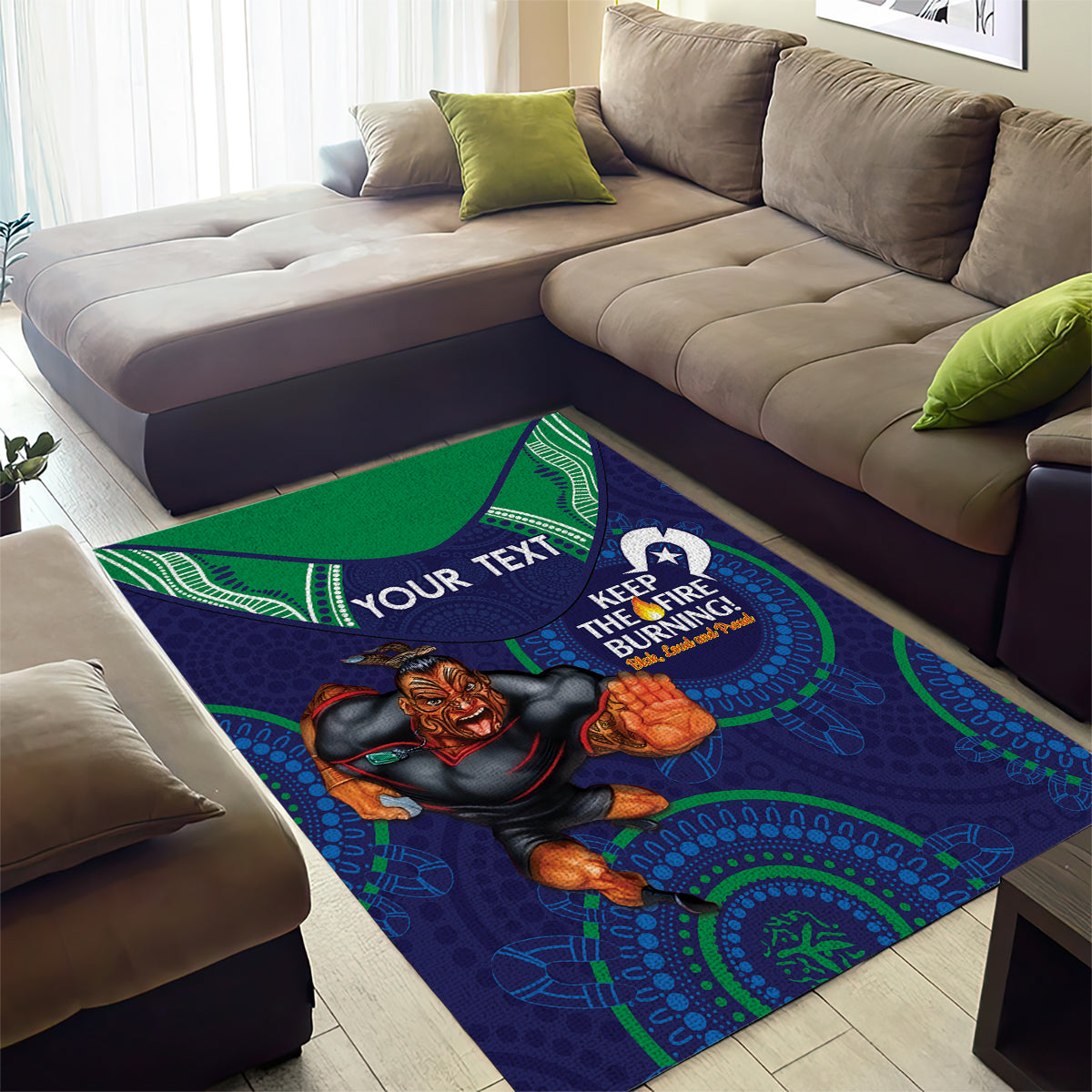 Custom NRL Warriors NAIDOC Week Area Rug Keep The Fire Burning Indigenous Art - Vibe Hoodie Shop