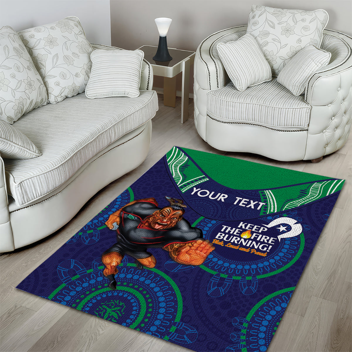 Custom NRL Warriors NAIDOC Week Area Rug Keep The Fire Burning Indigenous Art - Vibe Hoodie Shop