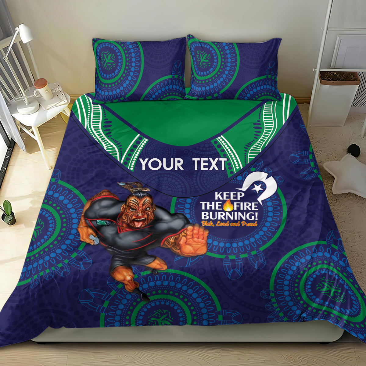 Custom NRL Warriors NAIDOC Week Bedding Set Keep The Fire Burning Indigenous Art - Vibe Hoodie Shop
