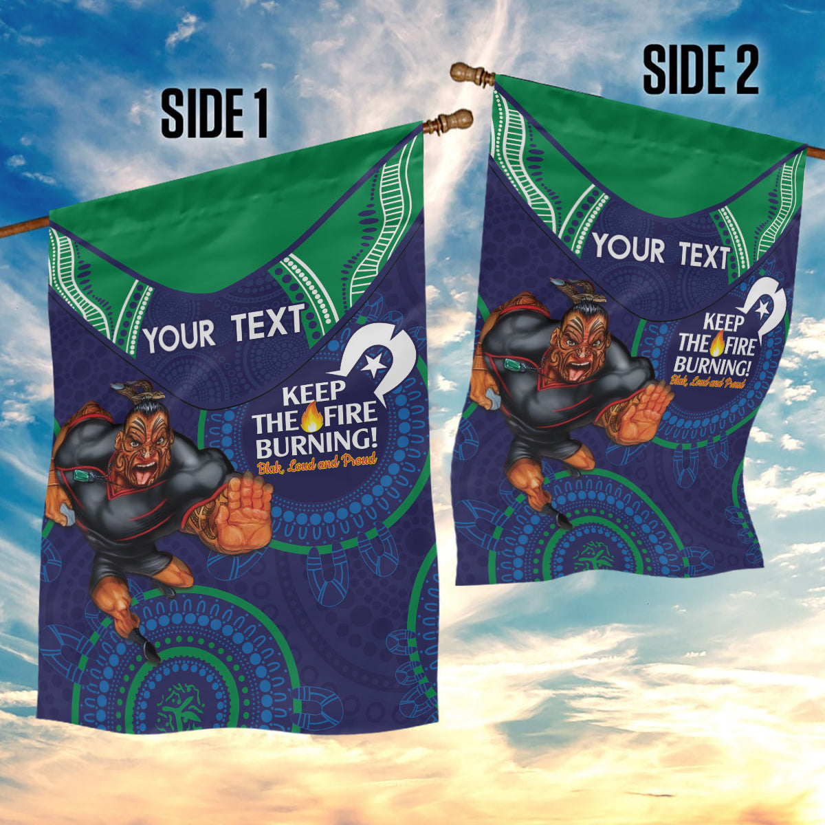 Custom NRL Warriors NAIDOC Week Garden Flag Keep The Fire Burning Indigenous Art - Vibe Hoodie Shop