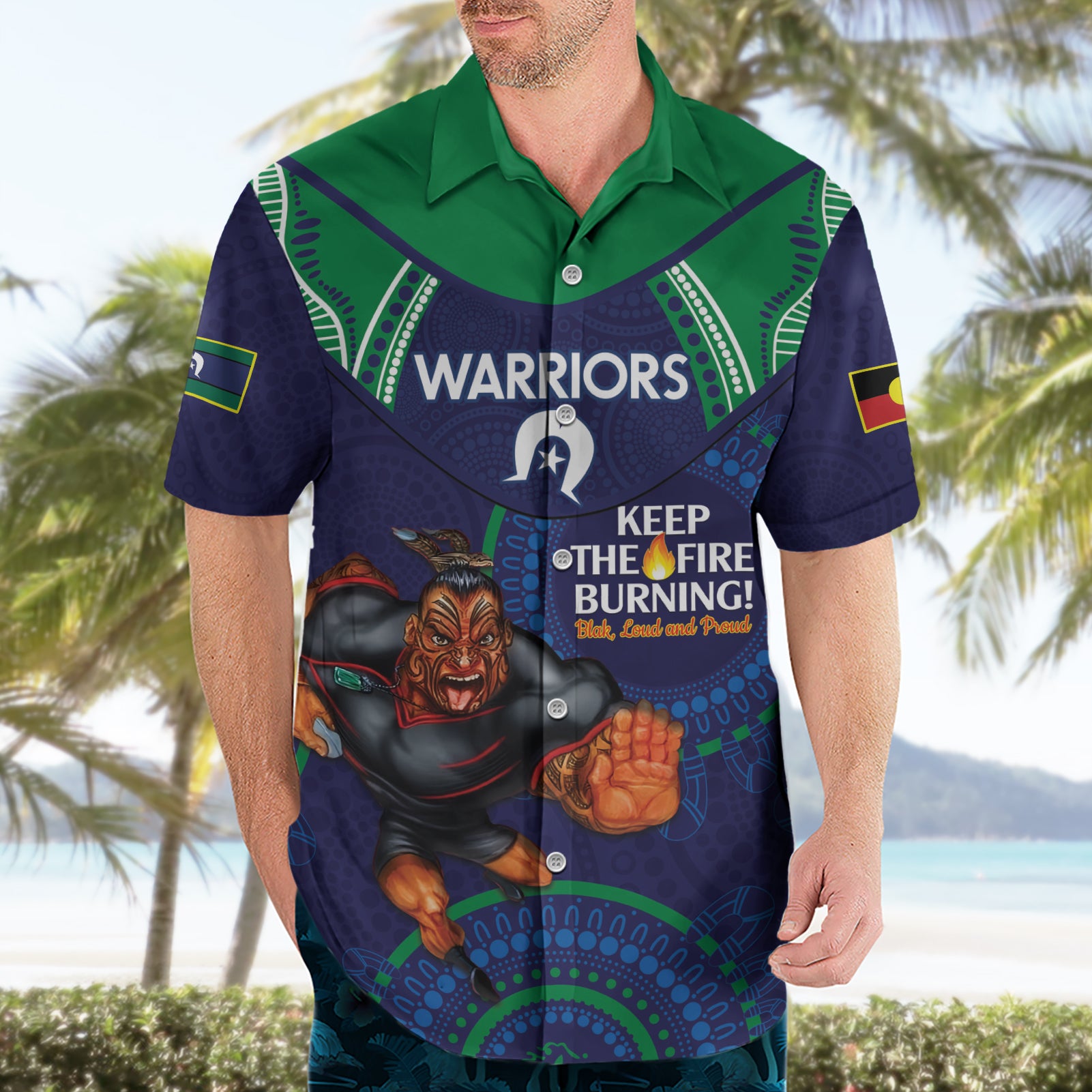 Custom NRL Warriors NAIDOC Week Hawaiian Shirt Keep The Fire Burning Indigenous Art - Vibe Hoodie Shop